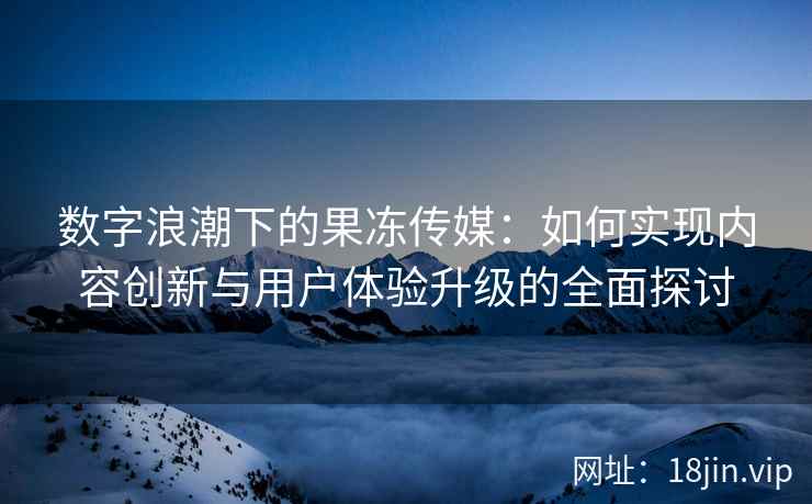 数字浪潮下的果冻传媒：如何实现内容创新与用户体验升级的全面探讨